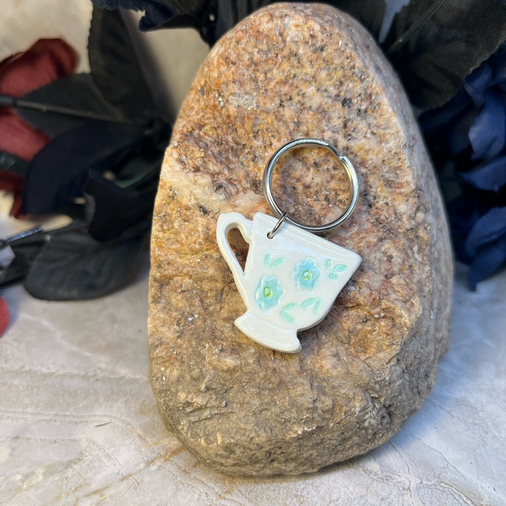 Floral Ceramic coffee cup Keychain